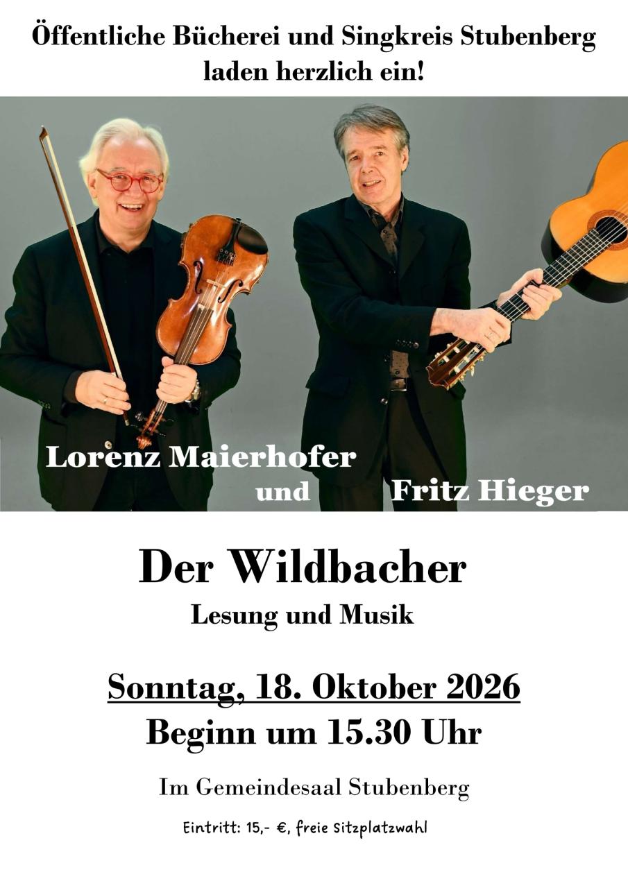 Einladung Lesung mit Musik "Der Wildbacher"